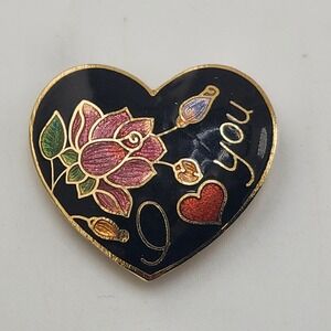 Heart Enamel Pin‎ Brooch I Love You Rose Flower Gold Tone Valentine Gift